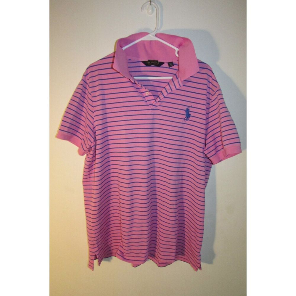 Ralph Lauren Polo Shirt Mens XXL Pink Blue Pony Pro Fit Golf Rugby Adult - Picture 2 of 8